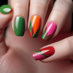 Green, red, orange, pink