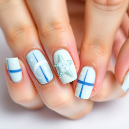 Can you make some nails normal link? The thumbs? Can you make it a white background a starfish with white dots for the suction and then the rest of the fingers, a white background and blue stripes?