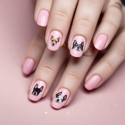 Short almond pink nails with dog prints