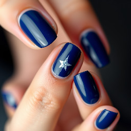 Deep nails with ring finger nail navy blue with a sparkly star