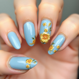baby blue with gold and flowers