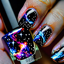 A midnight-nebula-themed manicure.