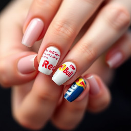 i want a simple nail design for short nails that’s inspired by KTM Redbull