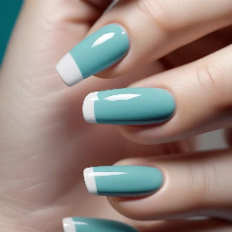 light teal nails with a white 1 on the ring finger nail