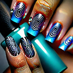 long square nails- ring finger must have OM sign, for the rest of the fingers you can freestyle. requirements- goa trance vibe, shivadelic vibe.