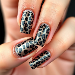 black leopard print as french tips