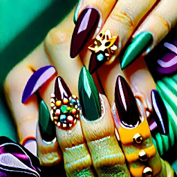 Ultra-realistic macro photography of two hands with long almond/stiletto-shaped nails, luxury colorful 3D gel manicure. Each nail a different jewel tone (burgundy, teal, mustard gold, plum, white, emerald, fuchsia, violet, orange, mustard yellow). Three nails (burgundy, plum, violet) feature a magnetic cat-eye effect with a diagonal satin sheen over a subtly glittery base, topped with a matte finish. Other nails feature 3D gold pearl clusters, a wrapped gold ring band in relief on two nails, delicate raised silver wire swirls on two nails, fine vertical stripes on three nails, white polka dots on emerald and burgundy polka dots on white, light marbling on the fuchsia nail. Glossy gel finish, soft studio lighting, blurred neutral background, professional nail art Instagram photo style, ultra high definition macro shot.
