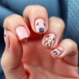 Short almond pink nails with dog prints
