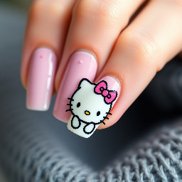 Hello kitty 16th birthday simple nails