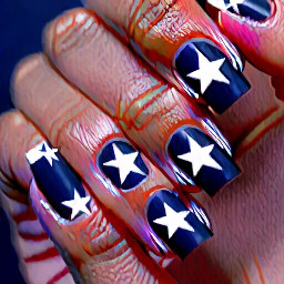 Maroon nails with navy blue ring finger with white star outline