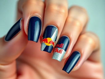 i want a simple nail design for short nails that’s inspired by KTM Redbull