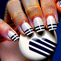 Some white and navy stripes, pointer and ring finger cute French dip, middle horizontal stripes pinky polkadots, and any other few colors that you