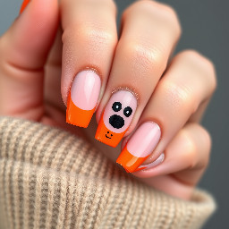 orange french tip with halloween/ fall design simple