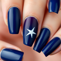 Navy blue nails with ring finger dark maroon with white star outline