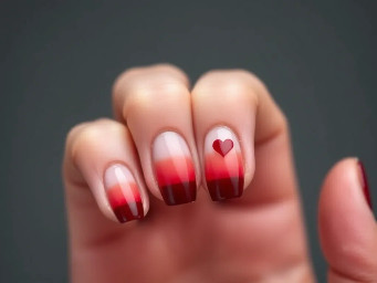 ombré base with on left ring finger add a small Z near the tip in dark red & on the right ring finger add a small heart in the same place