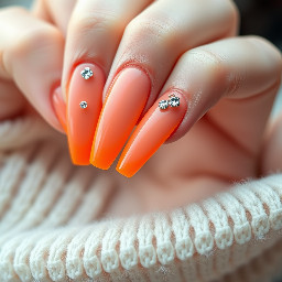 Super long 5xl nails with orange French tips and charms