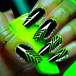 make me a long stilleto nail set thats neon green and black and cyber goth stle