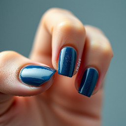 Dunkelblauer French mit einem kleinen e auf dem kleinen Finger