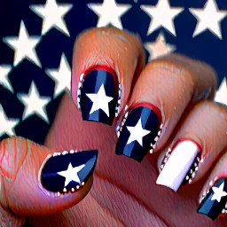 Dark red nails with navy blue ring finger with white star outline
