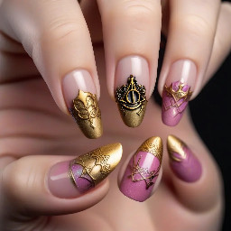 Harry potter house frensh tips whith gold pinkie