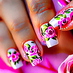 Pink floral vintage nails to attend a wedding