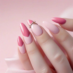 almond pastel pink french tip nails with a rouge pink bow on the ring finger