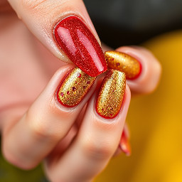 Blood red and  gold 3d and gold shimmer