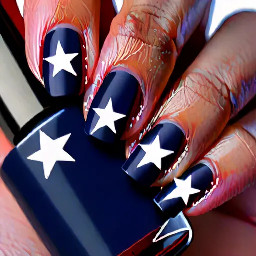 Navy nails with maroon ring finger with white star outline