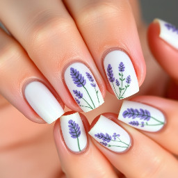 Cateye polish with painted lavander plants and classy finish