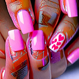 coffin nails with pretty pink hearts and french tip