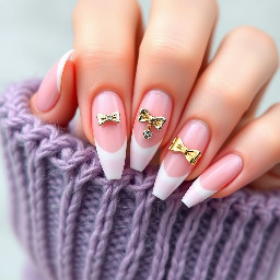 Coquette ballerina/coffin shaped nails with french tips and bow charms