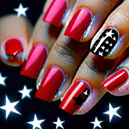 Red nails, black tips and stars