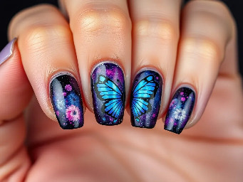 Make a birthday 3D flower and butterfly galaxy ombre with dark colors and little bit light colors