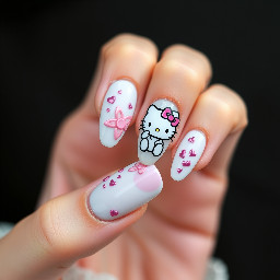 hello kitty summer nails with 3d stuff medium almond shape