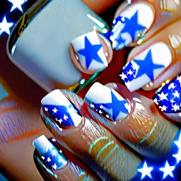 white nails with blue stars in y2k style