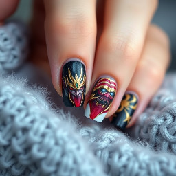 give me nail art based of off rakan from league of legends