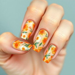 Bright orange, floral, summer, y2k
