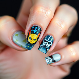 Pokemon and Starwars nails one hand pokemon one hand starwars square nails