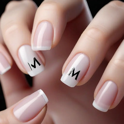 French tip with a tiny m on one