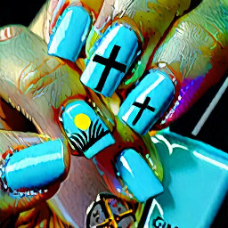 ok I want short natural nails where every nail is painted sky blue except the ring finger nail is going to have the empty tomb where Jesus was risen to celebrate easter painted on it there needs to be an empty tomb painted on the ring finger nail please also don't paint a cross cause that's not an empty tomb I literally want you to paint an empty tomb its that simple ok you don't listen I said don't paint a cross