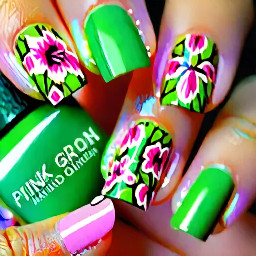 Pink and green spring-inspired floral nails