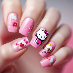 Hello kitty 16th birthday simple nails