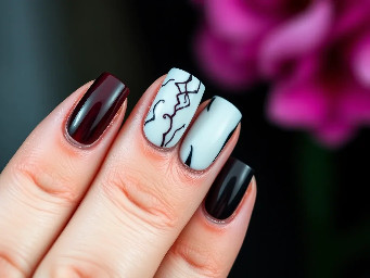 marroon white and black nails with pride