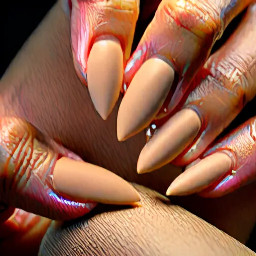 Nude colored medium length almond shaped nails with matte coat with the initial V on ring finger fingernail