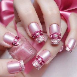 Pink Velvet Ribbon  Inspired by luxury gift wrapping.  * Pink syrup base * Metallic glitter French * 3D ribbon * Pearl accents  Great for engagement and sangjit.