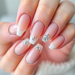 sharp almond medium length simple fall nails with french tip and clear rhinestones