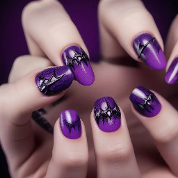 Make purple vampire 80s themed nails with only a few stand out nails but simple for the rest