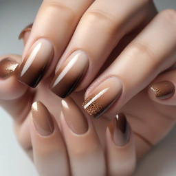 2. Brown + Nude Ombre  * Fades from nude at the base to brown at the tips (or vice versa) * Soft, blended look * Looks very elegant and “soft glam”     👉 Works really well with brown outfits without matching too harshly