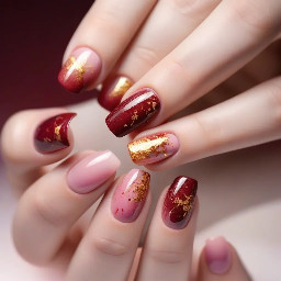 very light pink base gradient to deep red, with golden flakes on the tips