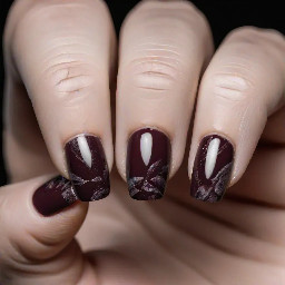 marron nails that say luray in marroon white and black